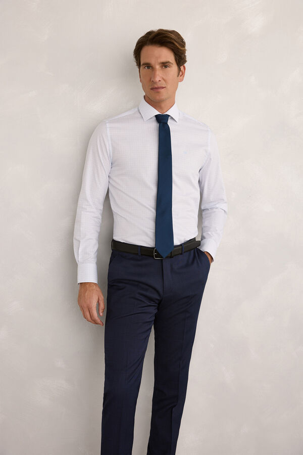 Pedro del Hierro Camisa Vestir Popelin Cuadros Azul Oscuro