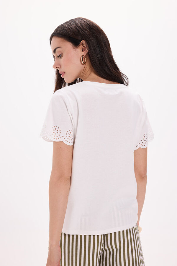 Milano Camiseta bordada de manga curta e gola em bico Branco