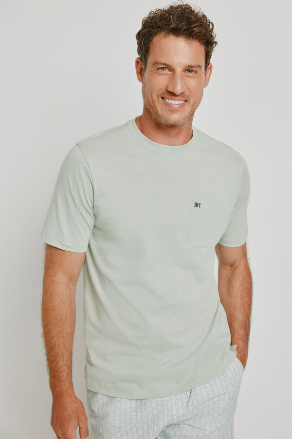 Pedro del Hierro T-shirt b&aacute;sica com logo bordado C&aacute;qui