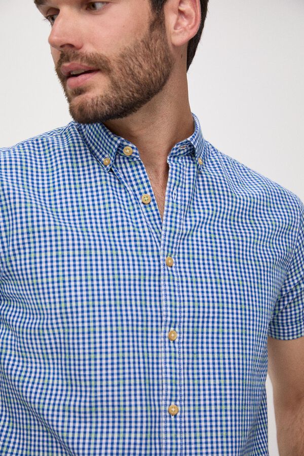 Fifty Outlet Camisa Lino Cuadros Azul