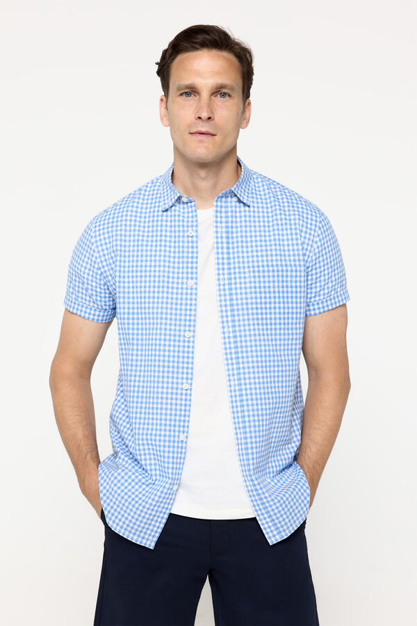 Fifty Outlet Camisa Slub xadrez Azul