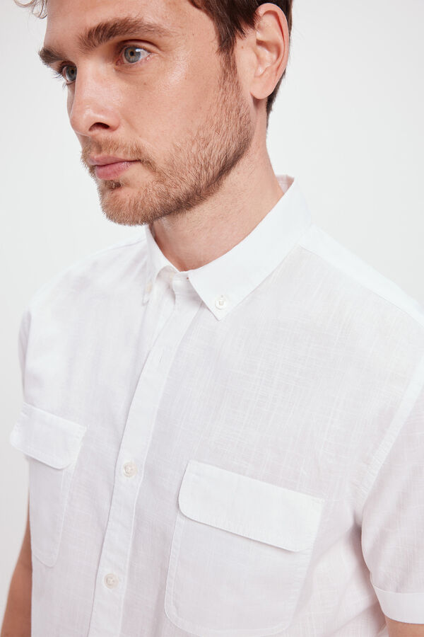Milano Camisa lisa Slub com bolsos Branco