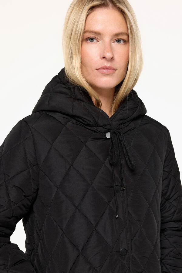Milano Abrigo acolchado largo con capucha Negro