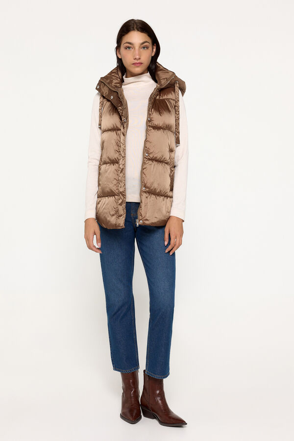 Milano Chaleco plumífero acolchado con capucha Beige/Camel