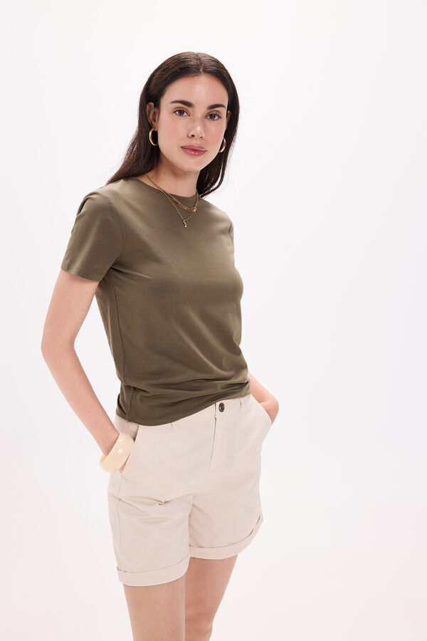 Milano Camiseta elástica de manga curta com soft touch Cáqui escuro