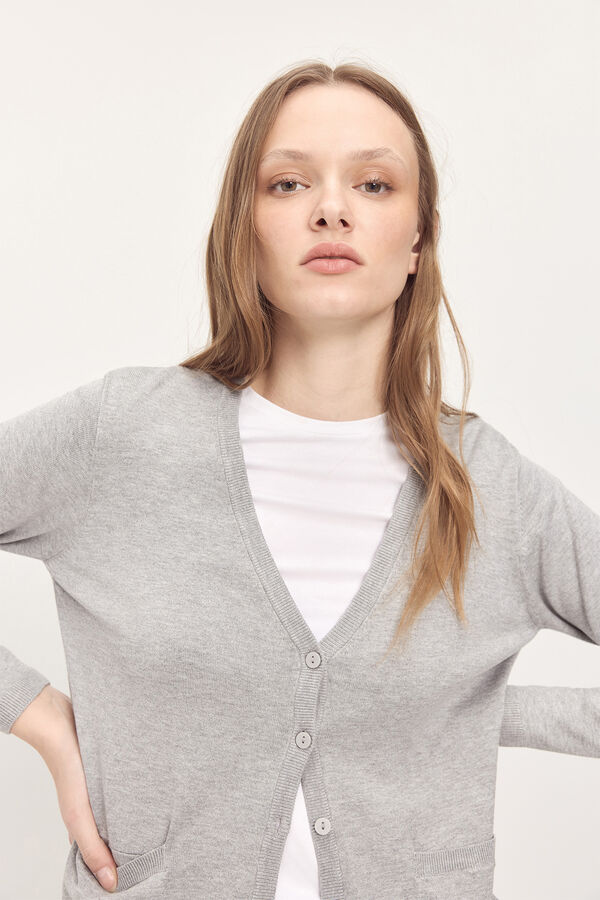 Milano Chaqueta punto liso cuello pico Gris