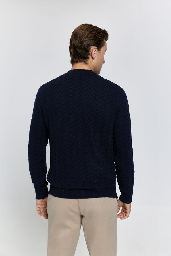 Pedro del Hierro Jersey trenzas cuello caja Navy