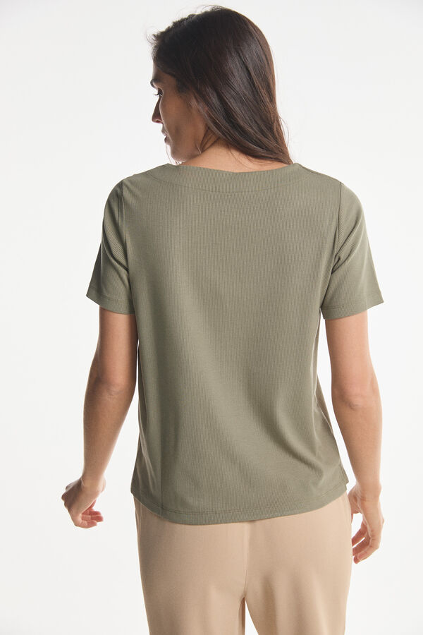 Fifty Outlet T-shirt canelada botões Cáqui médio