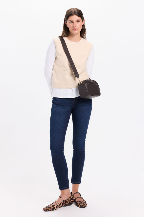 Milano Malha de colete com gola caixa Bege