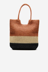 Milano Bolsa de r&aacute;fia riscas Camel