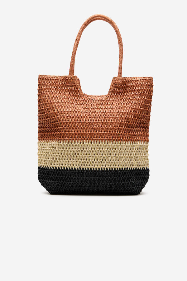 Milano Bolsa de r&aacute;fia riscas Camel