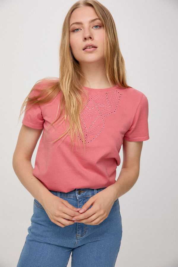 Fifty Outlet Camiseta Sostenible Bordado Rosa