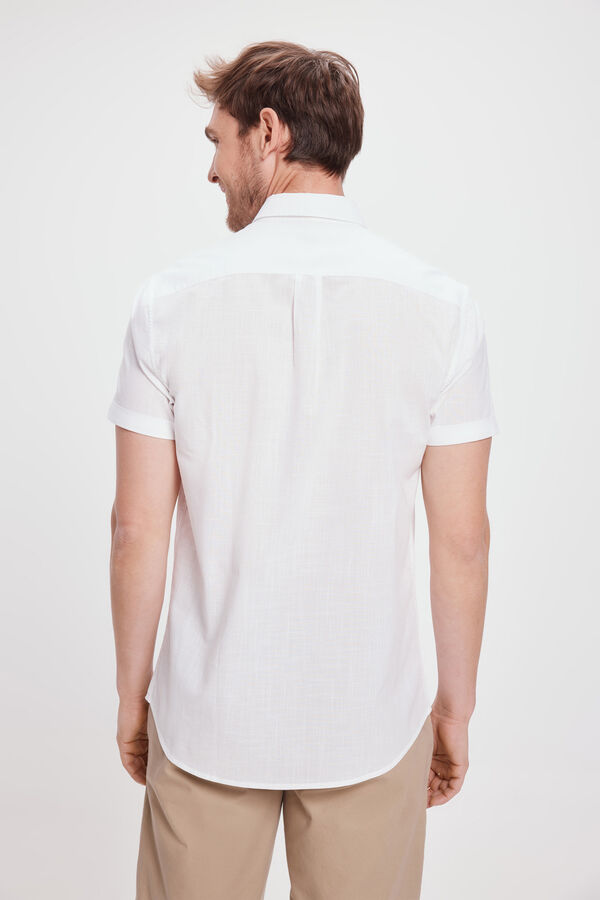 Milano Camisa lisa Slub com bolsos Branco