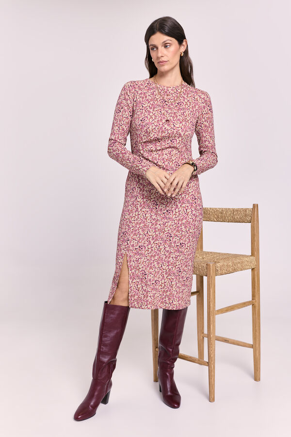 Milano Vestido drapeado estampado Areia