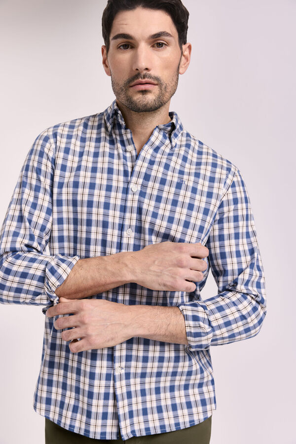 Pedro del Hierro Camisa xadrez com caimento relaxado Azul