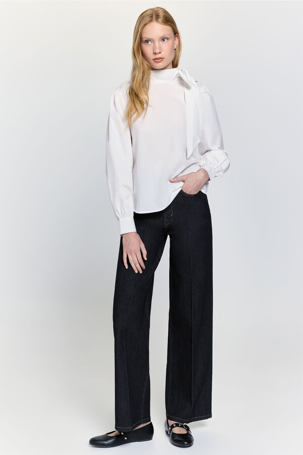 Milano Blusa fluida lazada cuello Blanco