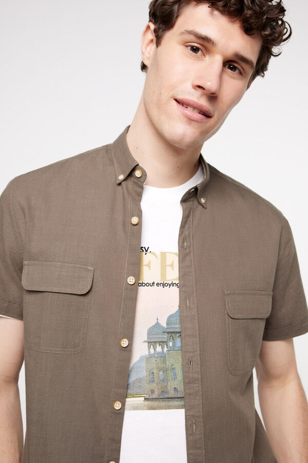 Milano Camisa Lisa Aspeto Lino C&aacute;qui m&eacute;dio