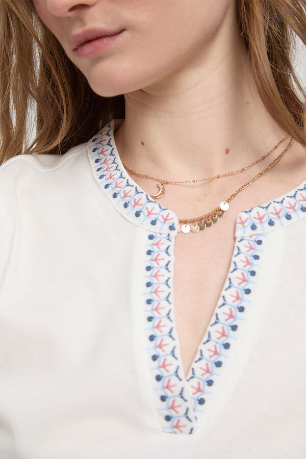 Milano Camiseta cuello mao bordado Blanco