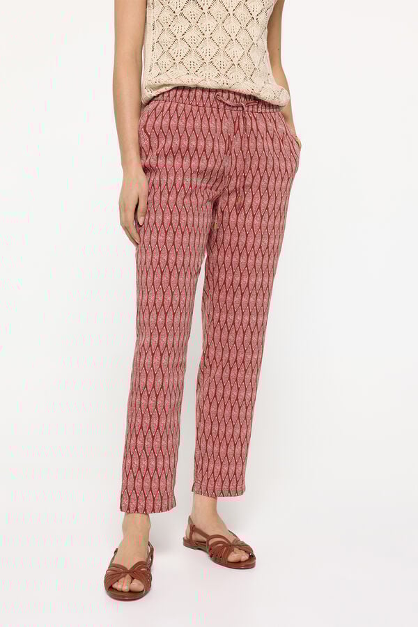 Milano Pantalon flu&iacute;do impresso cinturilla elastica vermelho