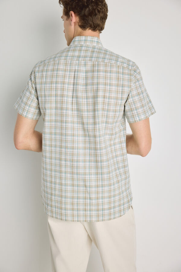 Pedro del Hierro Camisa de xadrez de manga curta C&aacute;qui m&eacute;dio