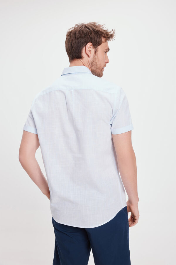 Milano Camisa lisa Slub com bolsos Azul