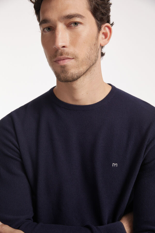 Fifty Outlet Jersey cuello caja con microestructura Navy