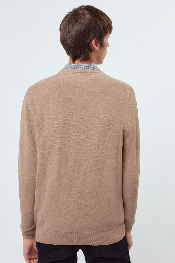 Fifty Outlet jersey cuello pico calidad algodón con microestructura Beige