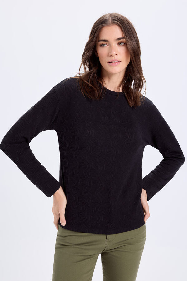 Milano Camiseta de manga comprida com qualidade estruturada Preto