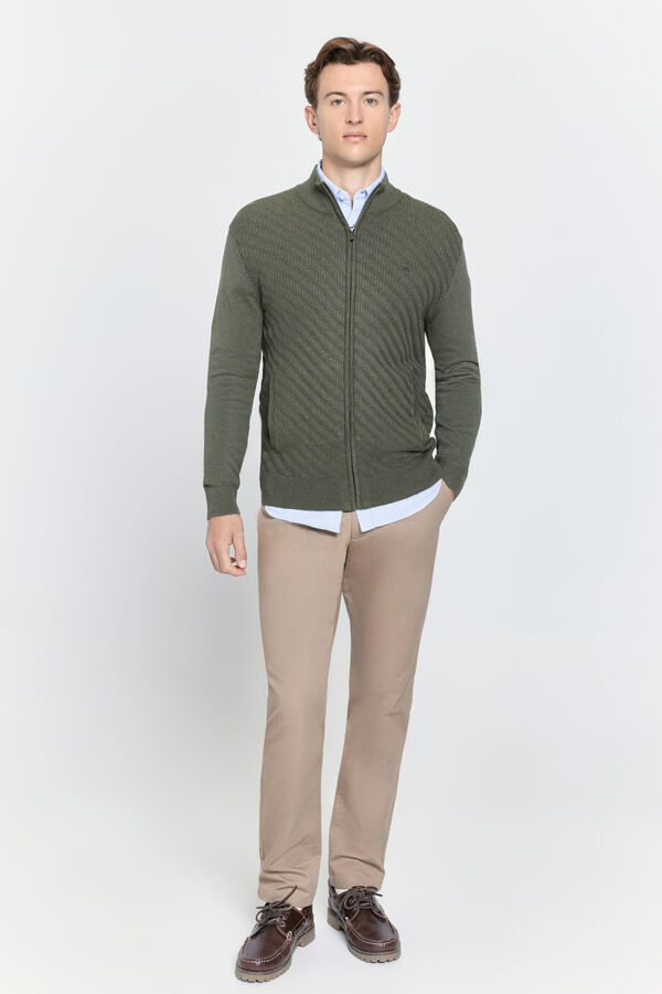 Milano Casaco de malha de fecho-éclair com malha Cáqui escuro