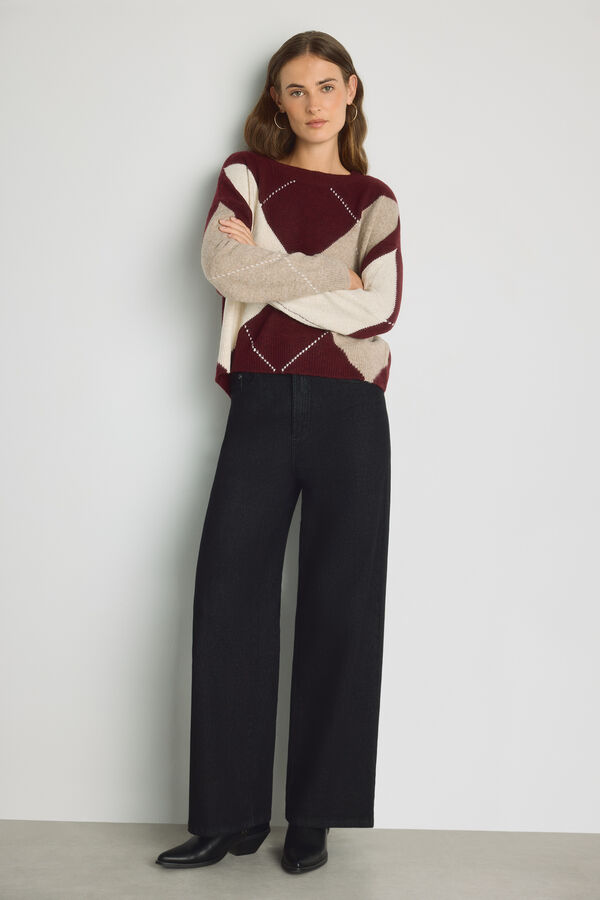 Milano Camisola gola redonda com jacquard Bordeaux