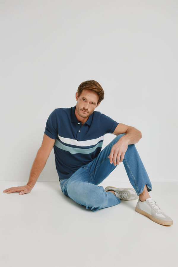 Milano Polo de riscas de manga curta Marinho