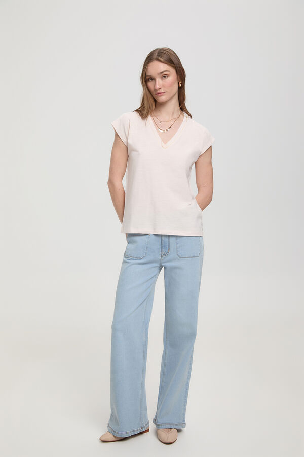 Milano T-shirt com decote em bico e detalhes em lurex Rosa