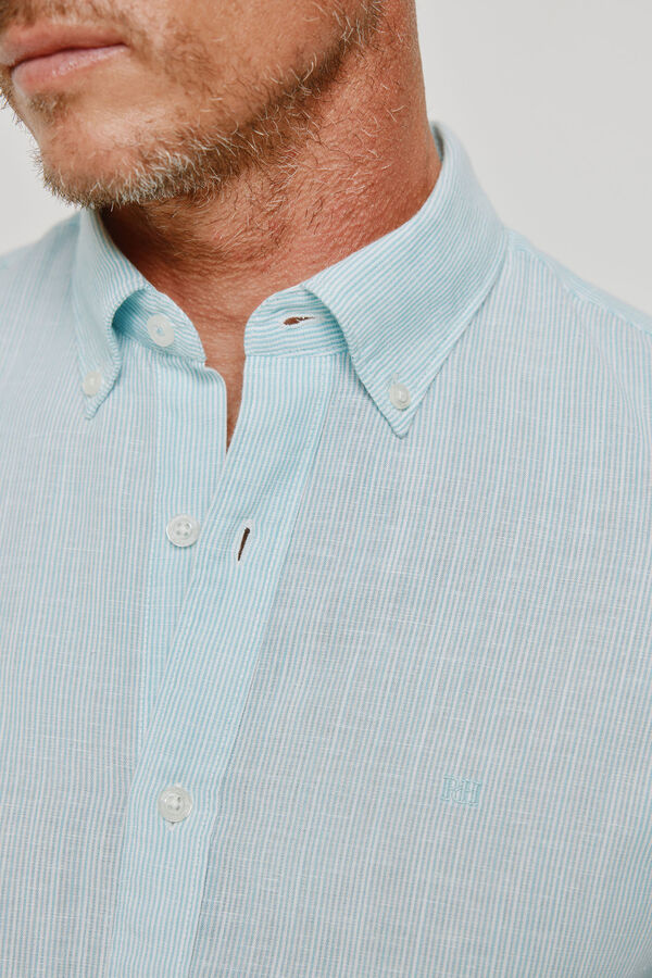 Pedro del Hierro Camisa de riscas de manga comprida Azul turquesa