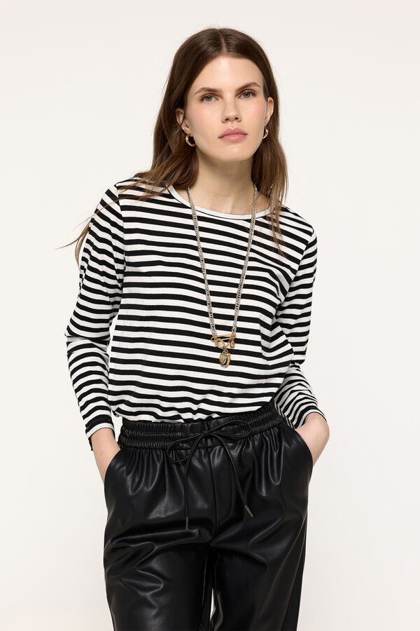 Milano T-shirt manga comprida riscas com lurex Preto