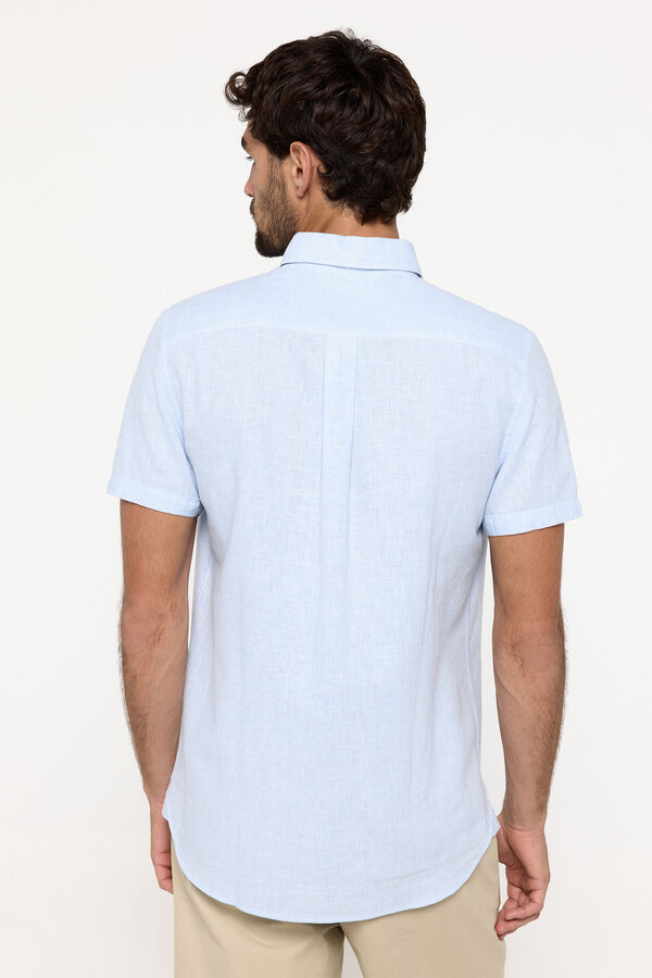 Fifty Outlet Camisa Lino Micro Pata de Gallo Azul