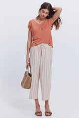 Milano Camiseta gola bico efeito linho Laranja