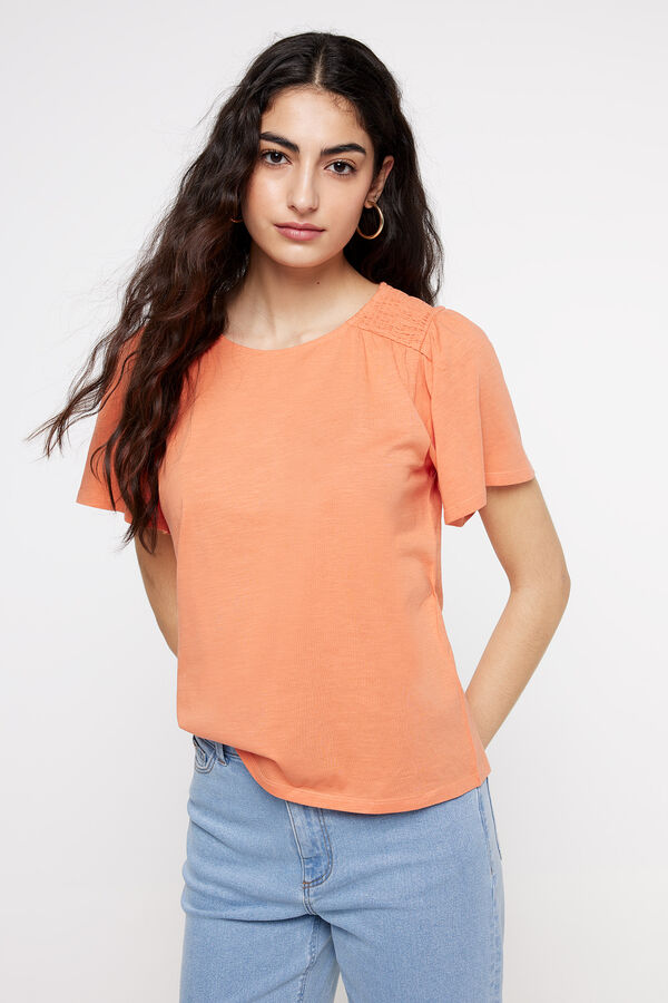 Fifty Outlet T-shirt franzido ombros Laranja