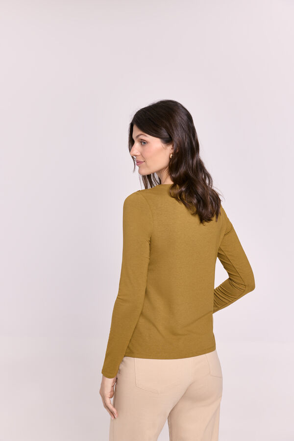 Milano Jersey cuello redondo con botones Kaki Oscuro