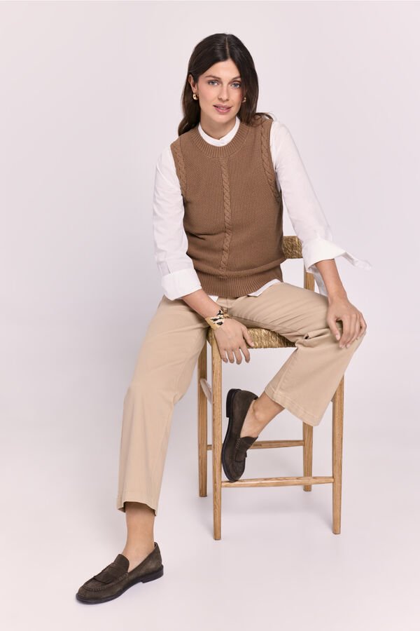 Milano Chaleco de punto con trenzas Marr&oacute;n