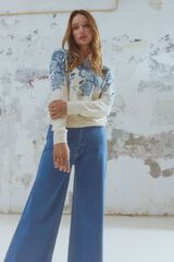 Milano Jersey con estampado floral en cuello Azul