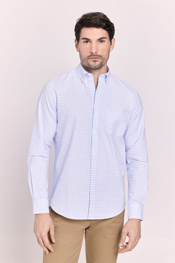 Milano Camisa manga comprida aos quadrados Azul indigo