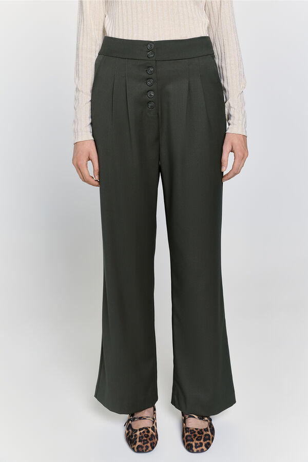 Milano Pantalón recto tiro alto Kaki Oscuro