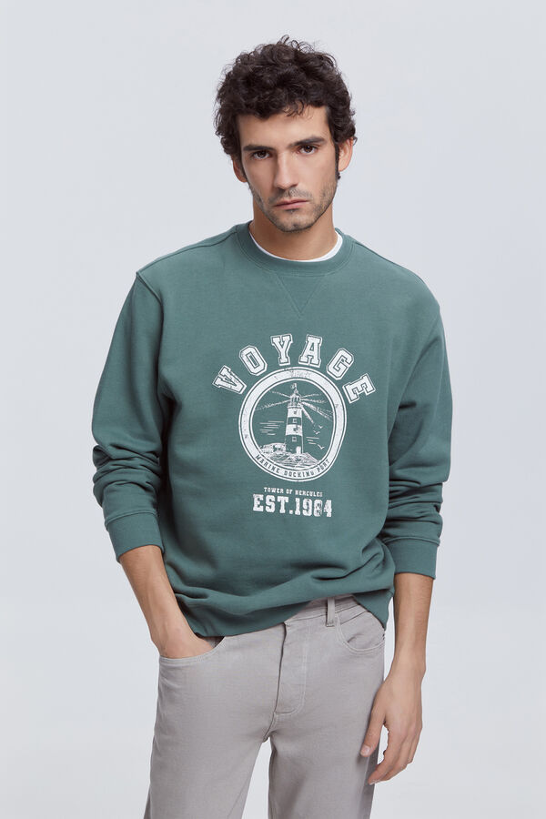 Milano Sweatshirt Algod&atilde;o estampada C&aacute;qui m&eacute;dio