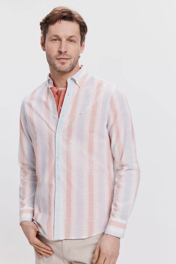 Milano Camisa malha slub riscas Estampado laranja