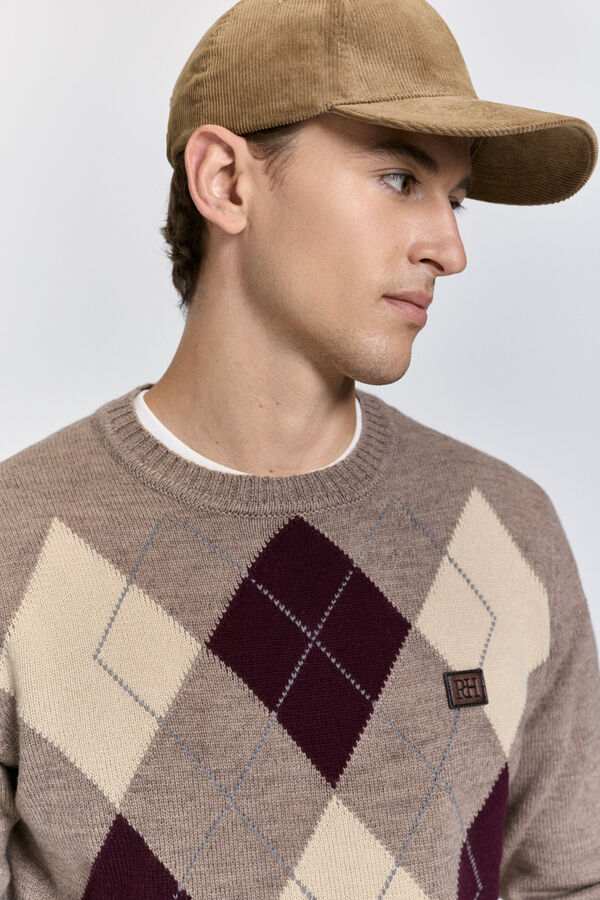 Pedro del Hierro Camisola de gola caixa redonda em formato de diamante Bege