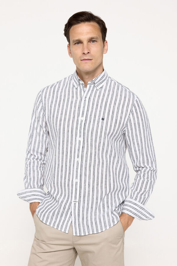 Fifty Outlet Camisa linho riscas Marinho