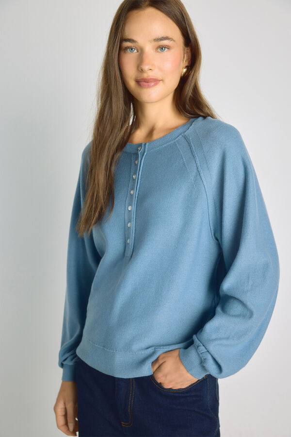Milano Jersey cuello redondo con botones Azul Claro