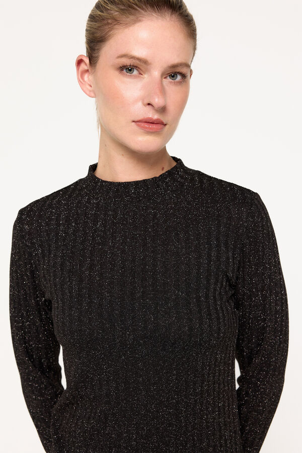 Milano T-shirt em tecido canelado com fio de lurex Preto