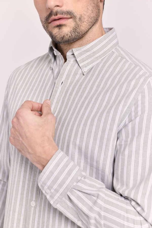 Milano Camisa de manga comprida &agrave;s riscas C&aacute;qui