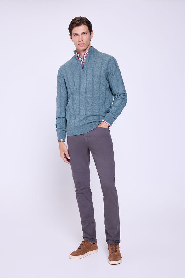 Milano Camisola Canalé com fecho médio Azul turquesa